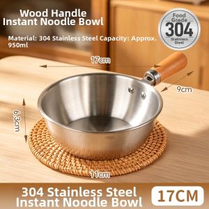 TAFUMAN | Single Serving Nonstick Cooking Pot Wooden Handle 304 Stainless Steel