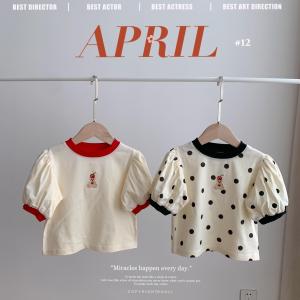 เสื้อยืดลายจุดสั้นสำหรับเด็กผู้หญิง ฤดูร้อน 2023 เสื้อผ้าเด็กผู้หญิงอเนกประสงค์ เสื้อผ้าเด็กสไตล์เกาหลี เสื้อผ้าเด็กผู้หญิง