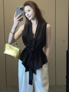 Áo Sơ Mi Không Tay Cổ Chữ V Kiểu Pháp Thanh Lịch Mùa Hè Mới Dành Cho Nữ Chất Liệu Polyester Dáng Ôm Vừa Vặn Dài Thường