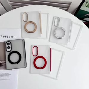 Samsung Galaxy Z Fold 8/7/6/5 Có Thể Tháo Rời Từ Tính 360 Độ ° Giá Đỡ Vòng Tròn Màu Sắc Tương Phản Bảo Vệ Bản Lề Vỏ Điện Thoại Chống Sốc