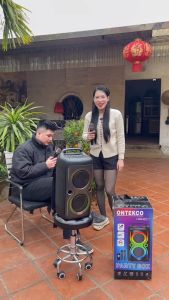 Loa Ontekco  8212 karaoke 2 bass 15 kèm 2 mic hát karaoke loa đứng nhiều chế độ chỉnh âm có đèn led