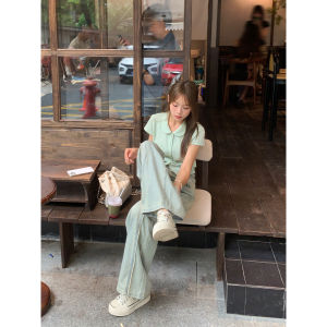 Summer Short Sleeve Knitted T-Shirt Womens Design Green Turn-down Collar Regular Fit Polyester Fiber Soft And Comfortable