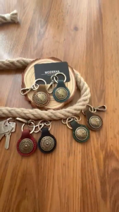 MODERNA Keychain with Leather Strap and Metal Clasp in Green Blue Red Brown and Black Colors