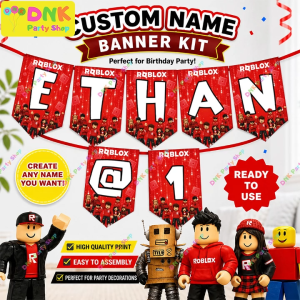 Customized Red Roblox Theme Thick Premium Party DIY Letter Number Banners Personalized Name Birthday Decor Custom Decoration