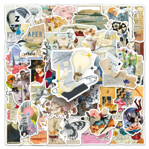 50/100PCS Cartoon Newspaper Collage Creative Stickers Retro Art Broken Fragments Waterproof Decoration DIY Computer Stickers