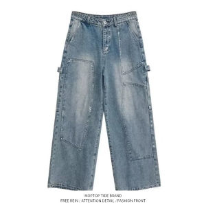 แจ็คเก็ตยีนส์แผ่นรองไหล่สีชมพูวินเทจและชุดจับคู่สําหรับผู้ชายหลวมพอดีทุกฤดูกาลแขนยาวและกางเกง