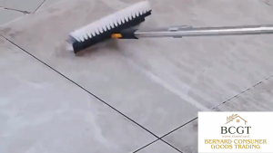 Floor Cleaning Brush V-Shaped with Squeege Long Handle Heavy Duty Tile Scrubber Bathroom Kitchen Mop
