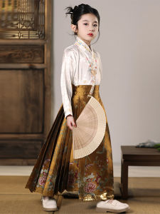 Girls Ming Dynasty Style Half Skirt Spring Daily Street Fashion Traditional Chinese Costume Childrens Ancient Costume Mini Skirt