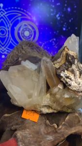 Bụi đá Thạch Anh tinh thể trong suốt còn nguyên sơ cộng sinh nham thạch đá voi thiên nhiên vũ trụ cực mạnh 825