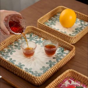 ถาดหวายเวียดนามสานถาดผลไม้เปลือกหอย จานยุโรปสานด้วยมือ ไม้ไผ่สานตะกร้าขนมปัง ติ่มซำ ถาดเก็บอาหารเช้า