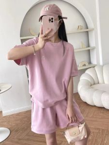 Pink Sporty Casual Two-Piece Set Womens Loose Short Sleeve Shorts Summer Fashion Streetwear Comfortable Breathable Polyester