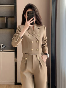 ชุดสูทสีกรมท่าสำหรับผู้หญิง ชุดทำงานสั้น ฤดูใบไม้ผลิและฤดูใบไม้ร่วง ชุดทำงานสูทสีกรมท่า ชุดทำงานสไตล์ยุโรป ชุดทำงานสีกรมท่า