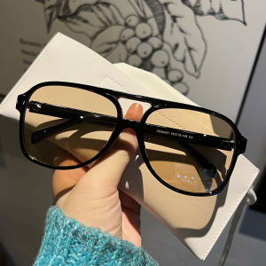 Korean Style Large Face Driving Sunglasses Mens Night Vision Glasses Double Bridge Transparent Yellow Fashionable Sun Glasses