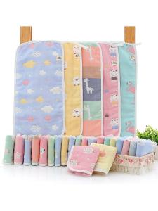 Six Layers Pure Cotton Class a Children Towel Infant Childrens Gauze Towel Edging Face Cloth Cartoon Jacquard Thickened Bath Towel