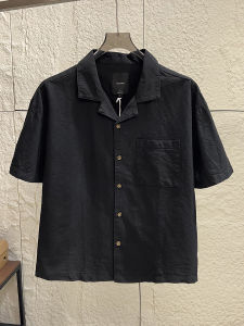 Cuban Collar Short Sleeve Mens Shirt Comfortable Pure Cotton Loose Fit Breathable Summer Casual Versatile Fashionable