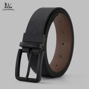 LouisWill Men Belt Outdoor Simple Belt 120CM Pin Buckle Belt Rotating Buckle PU Leather Waistband Double-Sided Two-Color Belt Youth Sports Pant Belt Simple Nice Waistband