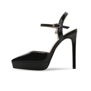 Womens Hollow Head Sandals High Heels Comfortable Leather Waterproof Platform Low Cut Fashionable Casual Cross Buckle