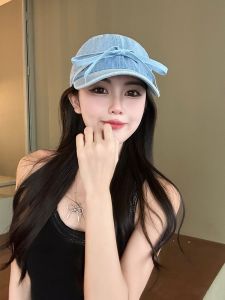 หมวกเบสบอลผ้าเดนิมสไตล์เกาหลีสำหรับผู้หญิง หมวกทรงปากเป็ดใบใหญ่ หน้าร้อน ฤดูใบไม้ผลิ ฤดูหนาว สไตล์เกาหลี แฟชั่น หมวกผ้าฝ้ายลายทาง