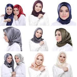 90cm Tudung Bawal Pure Big Square Headscarf Hair Band Dress Paired Candy Silk Plain Hijab Office Lady Beach Muslim Girl Turban Shawl Sarung Aisya