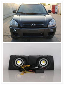 LED Fog Lights Assembly For Hyundai Tucson 2005 2006 2007 2008 2009 2010 Front Bumper Fog lamp Replacement Angel Eye Daylight Daytime Running Lights Kits