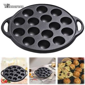 Premium 15 Holes Cast Iron Takoyaki Pan Nonstick Baking Tray Non-Stick Japanese Octopus Ball Maker for Perfect Takoyaki Pancake Balls & Desserts Heavy Duty Uncoated Grill with Even Heat Distribution