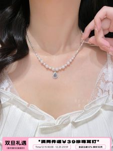 Blue Topaz Pearl Tear Drop Necklace Li Dabeis Shop White Enhancing Luxury French Style Girlfriend Gift Original Design Jewelry