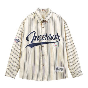 Tagkita | American Retro Striped Baseball Embroidery Shirt Long Sleeve Loose Jacket
