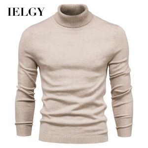 IELGY New Casual Mens Solid Color Pullover Turtleneck Mens Casual Knitwear