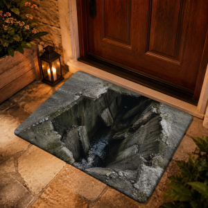 VIKAMA 3D Optical Illusion Crack Doormat Stone Chasm Print Water Resistant Easy Clean Outdoor Front Door Non Slip Floor Mat