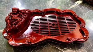 Khay trà dáng Phật Di Lặc nhựa giả vân gỗ sang trọng cao cấp khay đựng ấm chén cao cấp