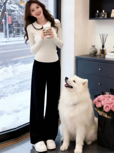 HUOLISI | White Peter Pan Collar Slim Fit Design Sweater