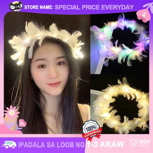 Attractive Fairy Glowing Halo Headband LED Light-up Feather Hairband for Party Costume Favor Festival Event Supplies Headdress Decoration