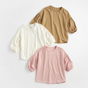 Spring Summer Cotton Bubble Sleeve Base Shirt Girls Loose Fit Seven Quarter Sleeve T-Shirt Childrens Clothing Baby Clothes