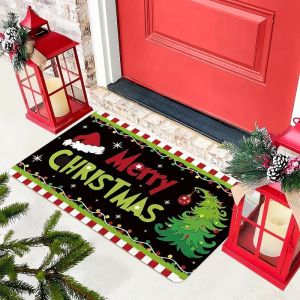VIKAMA Christmas Welcome Doormat Cute Santa Elk Snowflake Ball Pattern Non Slip Entry Rug for Porch Home Decoration