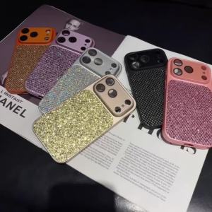 Fashion Glitter Diamond Grid Sequins Large Window Camera Lens Proteciton Case for iPhone 17 16 15 14 13 Pro Max Shockproof Cover
