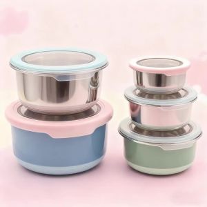 Hộp Đựng Thức Ăn Bằng Thép Không Gỉ Hình Tròn Có Nắp Thân Thiện Với Môi Trường Chống Rò Rỉ Dành Cho Học Sinh Và Nhân Viên Văn Phòng Thiết Kế Giữ Tươi Thực Phẩm.