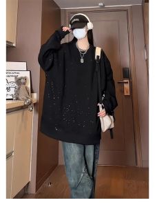 Áo Nỉ Không Mũ Cỡ Lớn 300 Pound Áo Khoác Ngoài Mùa Xuân Thu Phong Cách Đường Phố Mỹ Dành Cho Nam Và Nữ Áo Sơ Mi Cơ Bản Cho Cặp Đôi