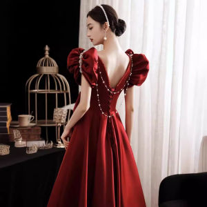 Female Dress Wedding Stylish Exquisite Wine Red Amazing Bride Engagement Formal Occasion Beautiful Ball Gown For Women