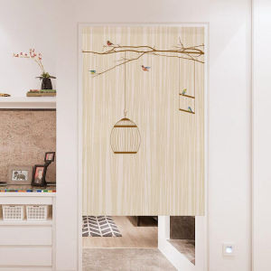 Japanese Style Windproof Door Curtain Fabric Art Kitchen Bathroom Partition Hanging Curtain No Drilling Required Half Curtain