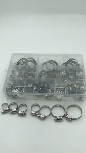 60pcs Boxed 304 Stainless Steel American Style Hose Clamps Set for Oil Pipes 8-38mm Adjustable Stainless Steel Pipe Clamps Fixed Pipe Clamps Cable Clamps and More.
