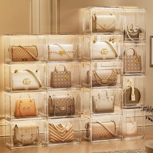 กล่องใส่ของ Acrylic ใส กล่องใส่กระเป๋าสุดหรู กล่องใส่ของบนโต๊ะ กล่องใส่ของป้องกันฝุ่น กล่องใส่ของแบบเรียบง่าย กล่องใส่ของสำหรับห้องนอน