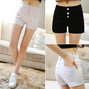 High-Waist Cotton Bomb Denim Shorts for Women Straight Leg Style Casual Fall Winter Fashion Light Color Size: Short