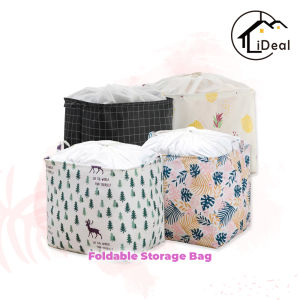 iDeal Home Clothes Storage Bags Storage Boxs With Cover Foldable Storage Basket Desktop Basket Cotton Linen Laundry Drawstring Bags