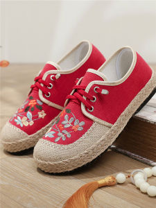 น้ำหนักเบา รองเท้าปักแบนสไตล์ปักกิ่ง ผ้าฝ้าย รองเท้าสบาย นุ่ม ด้านล่างชนบท ชุดฮั่นฝู ผู้หญิง รองเท้าเดี่ยว