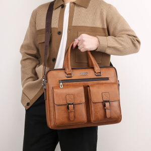 JEEP SPIRIT 1941 กระเป๋าสำนักงานหนังแบบแยกกระเป๋าเอกสารสำหรับติดต่อธุรกิจของผู้ชาย