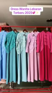 Dress Lebaran Terbaru 2025: Gamis Muslim Mewah Elegant Pesta Kondangan Bahan Crinkel Airflow Premium Anti Panas