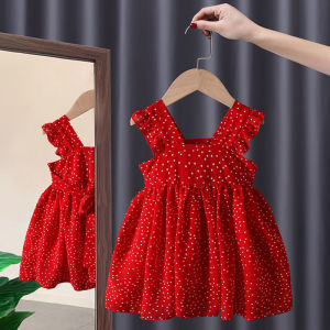 Korean Style Sweet Princess Dress for Girls Cool Shoulder Strap Vest Dress Childrens Fashionable Spring Summer Clothing