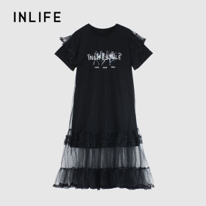 INLIFE | Layered Sheer Insert Summer New Fashion Casual Short Sleeve Printed Dress