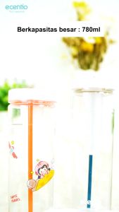 ECENTIO Pink 780ml Botol Air Minum Sedotan Tumbler Sticker Anti Bocor