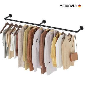 MEIANVU Clothes Rack 184CM 94CM Industrial Pipe Clothing Rack Wall Mounted Closet Rod Space-Saving Heavy Duty Hanging Bar Multi-Purpose Hanging Rod for Closet Storage 3 Base